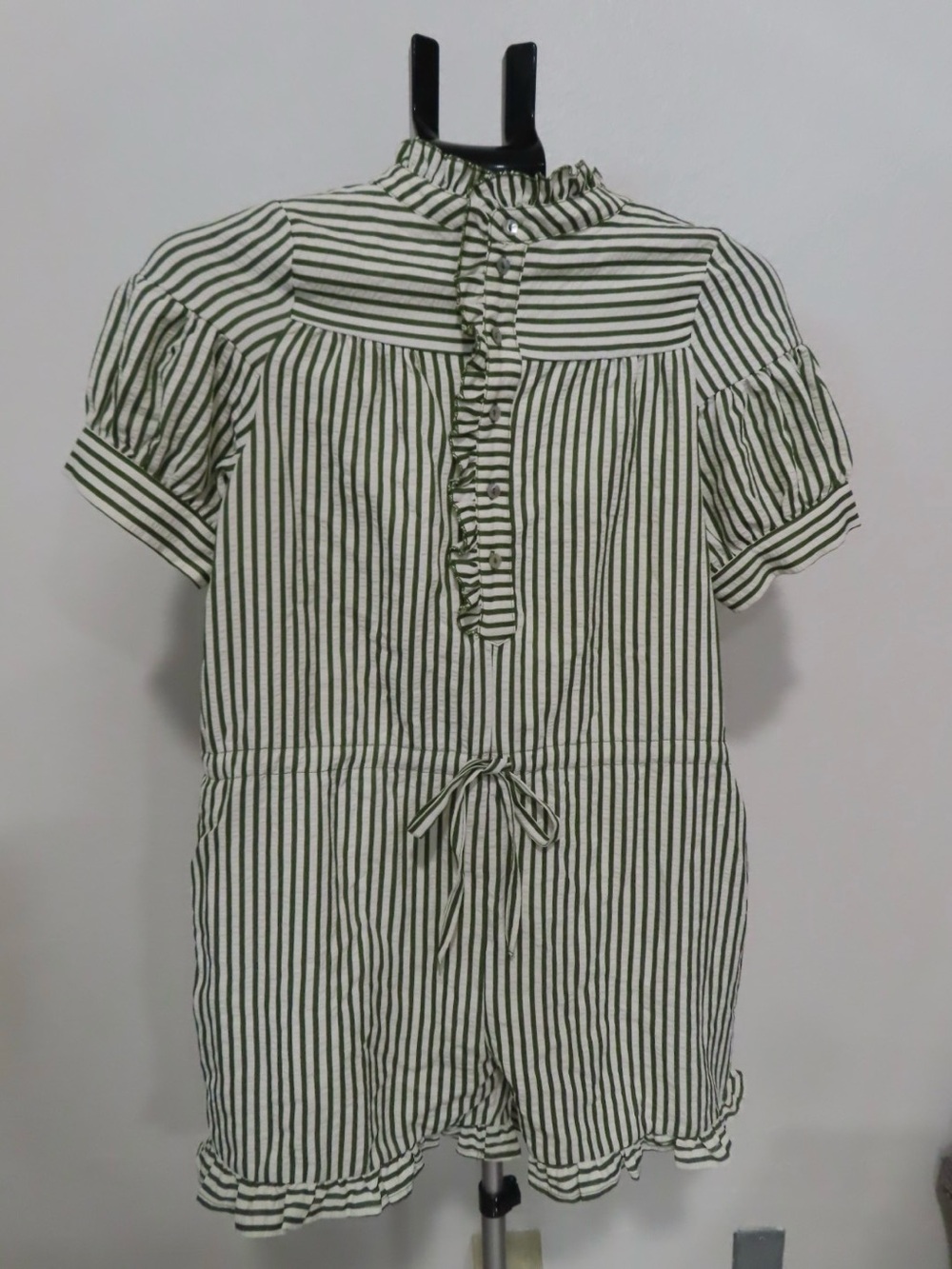 Shop the Mint girls Striped Green & White Short Sleeve Romper